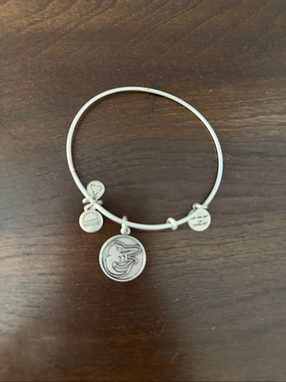 Alex and Ani Silver Charm Bangle Bracelet with Baltimore Orioles charm